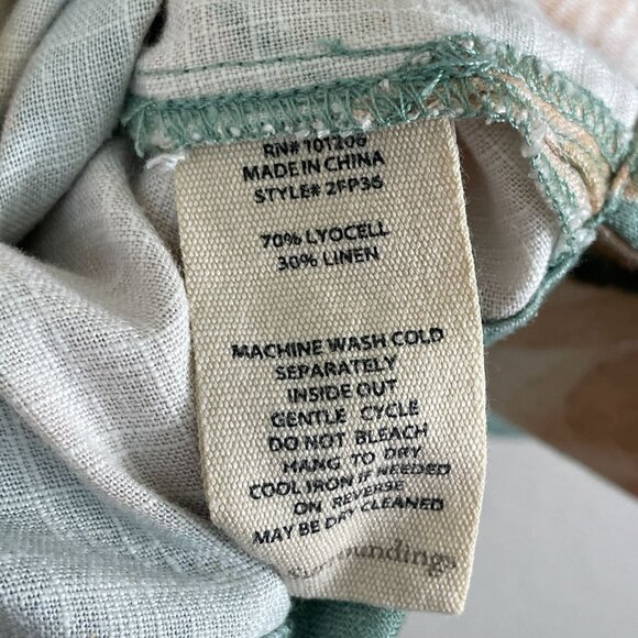 Soft Surroundings XL Fleur Top Teal Beige 3/4 Sleeve Lyocell Linen Floral Shirt - Picture 7 of 11